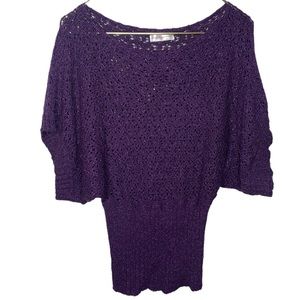 A'Gaci Womens Size S Open Knit Sweater Purple Metallic